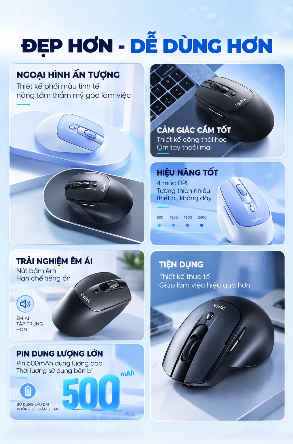 Chuột chơi game không dây inphic® M2Pro
