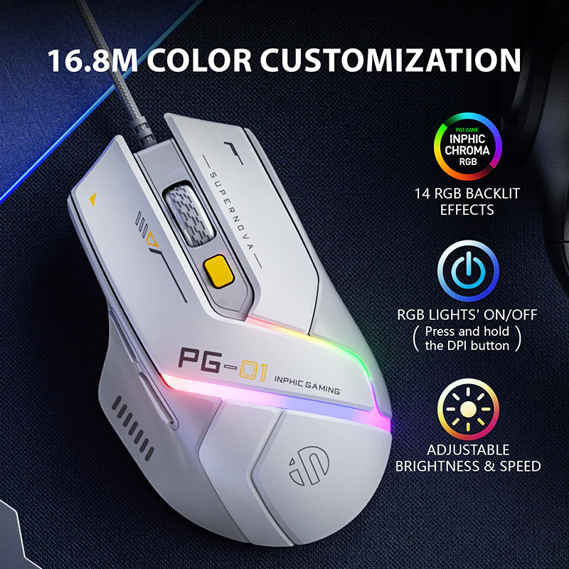 Chuột chơi game có dây và đèn RGB inphic® PG1